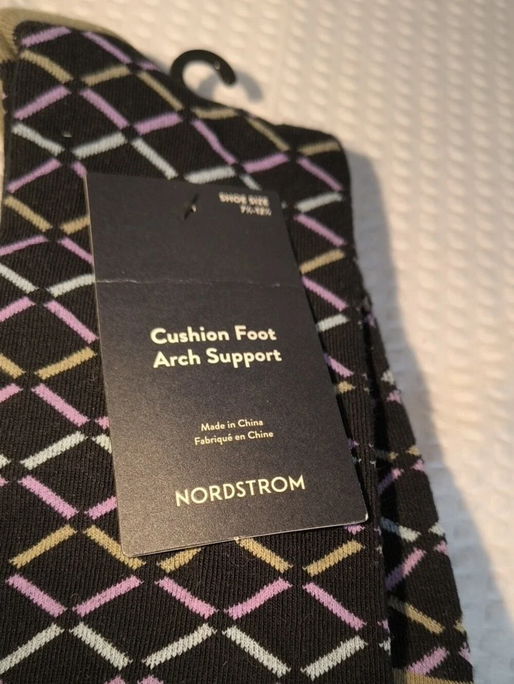 Nordstrom Men’s Black Argyle Socks with Purple and Olive Diamond Pattern